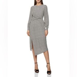 Reiss Dahlia Check-Print Midi Dress Long Sleeve Black and White Checker 0